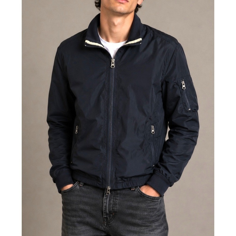 Armani Jeans Mens Navy Blue Lightweight Bomber Jacket Utility Pocket Size‎ 52 L
